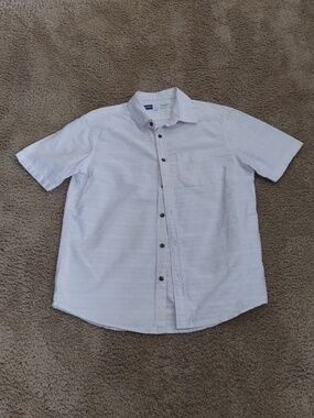 Old Navy White Cotton Button Up Short Sleeve Shirt, Size Medium